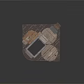 Industrial Metal Equipment Part With Grid Texture Rectangular Opening Rusted Surface And Label