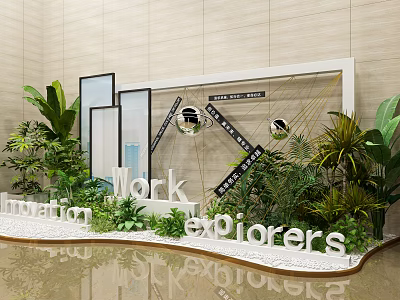 Geometric Frame Photo Spot With Green Plants Work Explorers Innovation Mirror Decorations 3d model