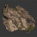 Ancient Ruined Stone Structure With Broken Rocks Moss And Weathered Surfaces