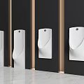 White Urinals Installed On Dark Walls With Light Marble Flooring