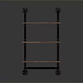 Industrial Style Three Tier Wooden Shelving Unit with Black Metal Frame and Rolling Casters