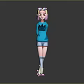 Game Movie Character With Pink Yellow Pigtails Blue Adidas Hoodie Shorts And Pink Roller Skates