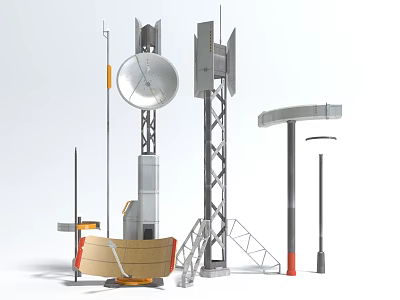 Modern Urban Public Facilities With Communication Towers Antennas And Street Lamps 3d model