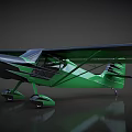 Green Small Passenger Plane Featuring Propeller Single Engine Streamlined Body on Gray Background Reflective Surface 3d model