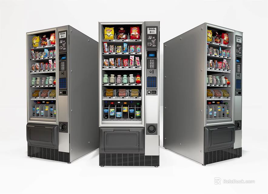 Commercial Vending Machines Modern Stainless Steel Design With Assorted Snacks And Drinks 3d model 