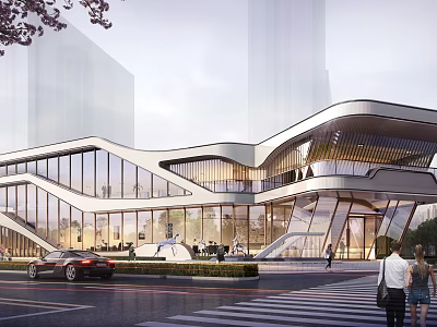 Modern Sales Office Building With Glass Curtain Wall And Unique Architectural Design 3d model