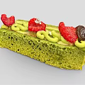 Matcha Green Dessert Cake With Strawberry Slices Green Cream Rings And Chocolate Decor