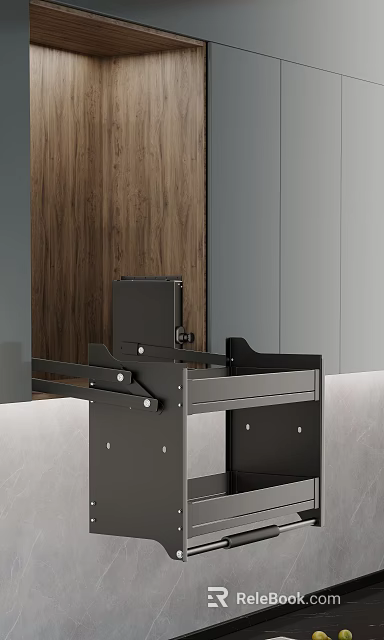 Modern Kitchen Cabinet Hardware In Black Metal Design With Wooden And Gray Panels 3d model 