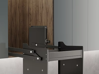 Modern Kitchen Cabinet Hardware In Black Metal Design With Wooden And Gray Panels 3d model
