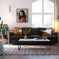 Modern Sofa and Coffee Table Set with Colorful Cushions Green Plants and Window View