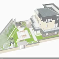 Modern Villa Courtyard Garden Landscape With Lush Greenery Outdoor Seating And Landscape Lighting