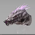 Mythical Dragon Head Character With Purple Spikes Cracked Surface And Pink Glowing Parts