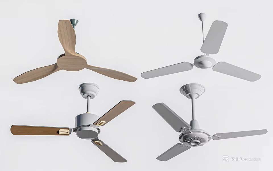 Various Modern Air Conditioner Fans With Different Blade Styles And Colors 3d model 