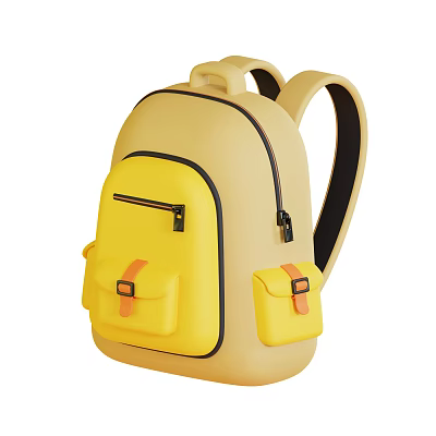 Yellow And Beige Backpack With Two Small Pockets Orange Straps And Black Buckles 3d model