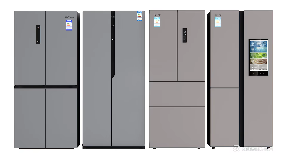 Modern Gray Refrigerators With Various Door Styles And Sleek Design For Kitchen 3d model 