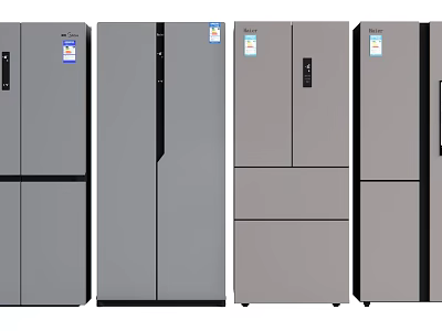 Modern Gray Refrigerators With Various Door Styles And Sleek Design For Kitchen 3d model