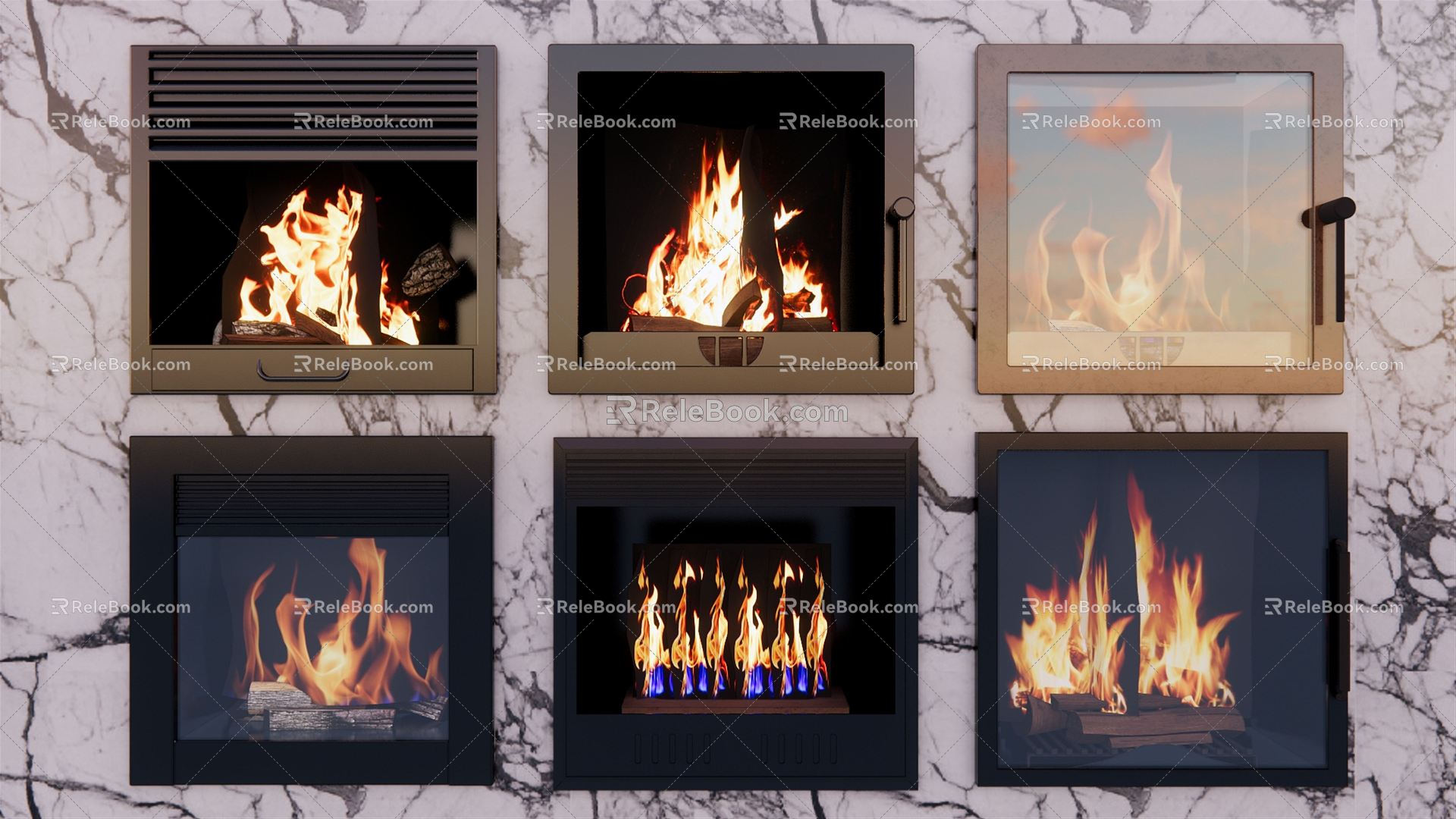 Modern Fireplace Fireplace Fire Fire Pile Combination 3d model