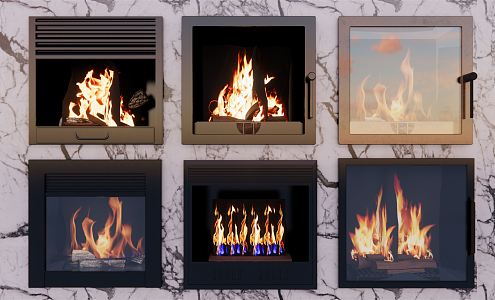 Modern Fireplace Fire Pile Combination 3d model