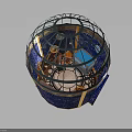 Unique Spherical Building Design With Grid Framework Wooden Interior And Blue Details