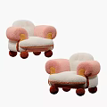 Two Cute Pink And White Single Sofas Design With Round Arms And Plush Legs 3d model