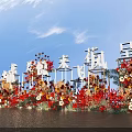 Floral Art Installation With Vibrant Red Orange Flowers Outdoor Decorative Letters And Blue Sky Background