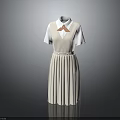 Women's Dress with Shirt Collar Short Sleeves and Pleated Skirt Design