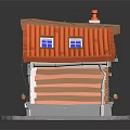 Lego Style Small House Building With Orange Roof Arched Windows Porch Steps And Flower Pots