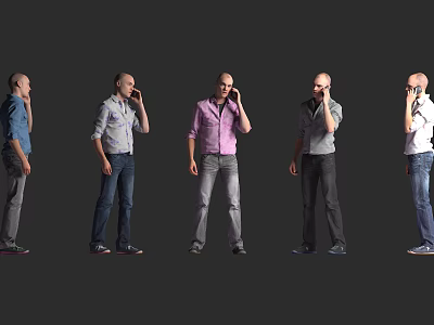 Multiple Men Talking on Phone in Different Outfits Against Grey Background 3d model