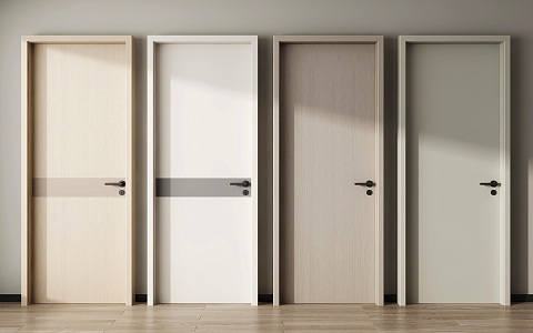 Single door swing door bedroom door room door solid wood door 3d model