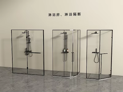Shower Head In Modern Glass Shower Enclosure With Partition Design 3d model