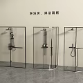 Shower Head In Modern Glass Shower Enclosure With Partition Design