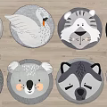 Adorable Round Rugs With Various Animal Faces Design For Kids Room