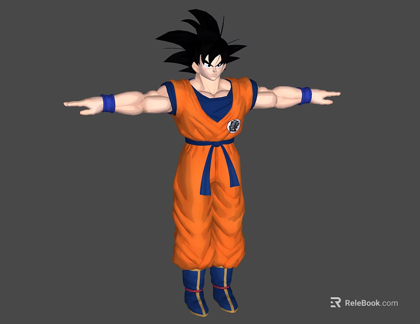 Spiky Haired 3D Anime Character In Orange Martial Arts Uniform With Blue Belt And Outstretched Arms 3d model 