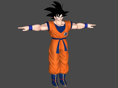 Spiky Haired 3D Anime Character In Orange Martial Arts Uniform With Blue Belt And Outstretched Arms 3d model