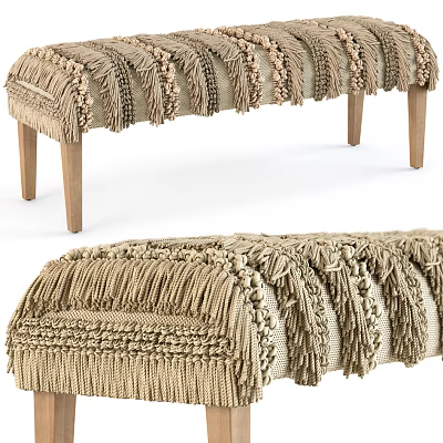 Woven Beige Sofa Bench With Tassels And Wooden Legs Decorative Design 3d model