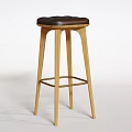 Modern Wooden Bar Stool With Leather Seat And Sturdy Metal Footrest