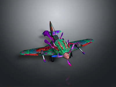 Vibrant Graffiti Style Airplane Model With Colorful Green Purple Red Artistic Design 3d model