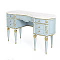Light Blue Dressing Table With Gold Accents Carved Legs And Elegant Design