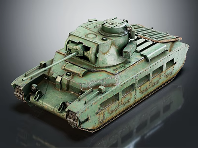 Weathered Green Military Tank Model With Detailed Armor Turret And Tracks 3d model