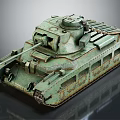 Weathered Green Military Tank Model With Detailed Armor Turret And Tracks