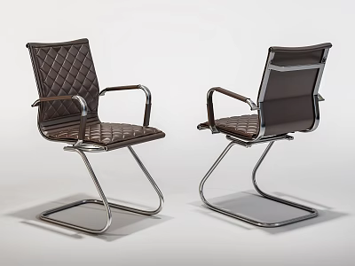 Two Modern Office Chairs With Quilted Leather And Metal Armrests Frame 3d model