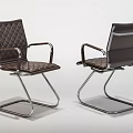 Two Modern Office Chairs With Quilted Leather And Metal Armrests Frame