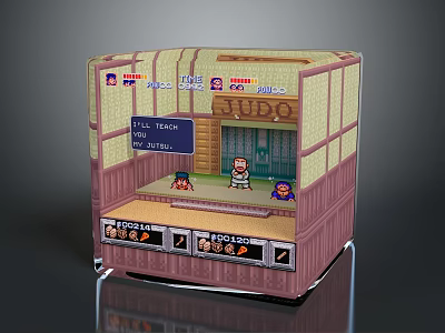Pixel Art Judo Dojo Scenery In Cube Display With Arcade Style Elements 3d model