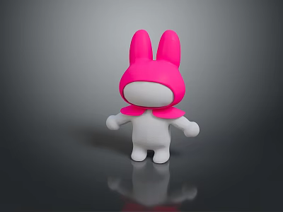 Cute 3D Cartoon Game Movie Character With Pink Bunny Ear Hat And White Body 3d model