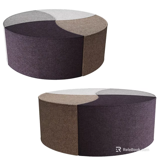 Round Ottoman With Two Tone Upholstered Fabric Dark Purple And Light Brown Design 3d model 