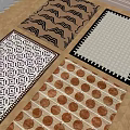Stylish Square Rugs With Geometric Wave And Polka Dot Patterns In Beige Brown And Black