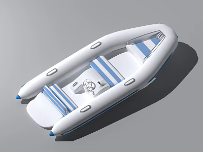 White Inflatable Boat With Blue Stripes Seats And Steering Console 3d model