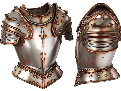 Vintage Medieval Metal Armor With Riveted Chest Plate And Shoulder Guards 3d model
