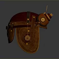 Steampunk Weapon Helmet Brown Red Leather Design With Metal Straps