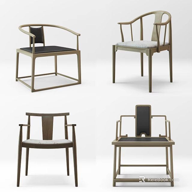 Contemporary Wooden Armchairs Featuring Various Upholstered Seats Different Styles And Designs 3d model 